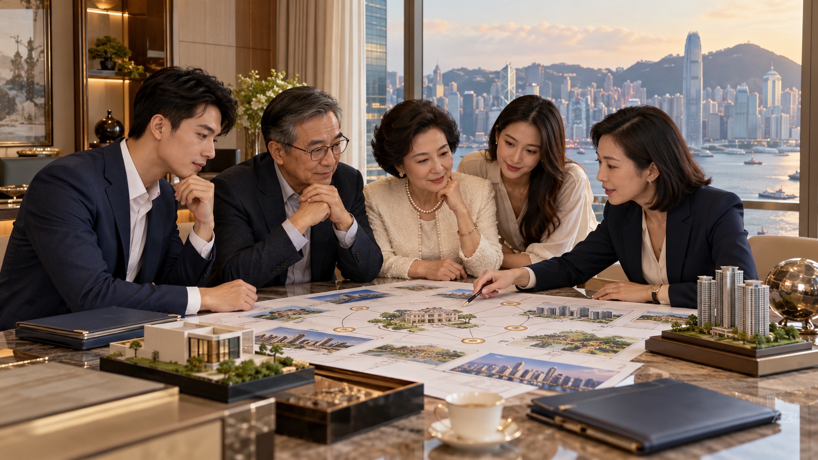 Multigenerational Asian family mapping business and investment assets