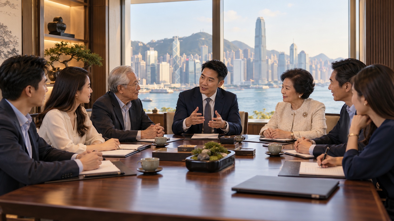 Multigenerational Asian family holding a structured family council