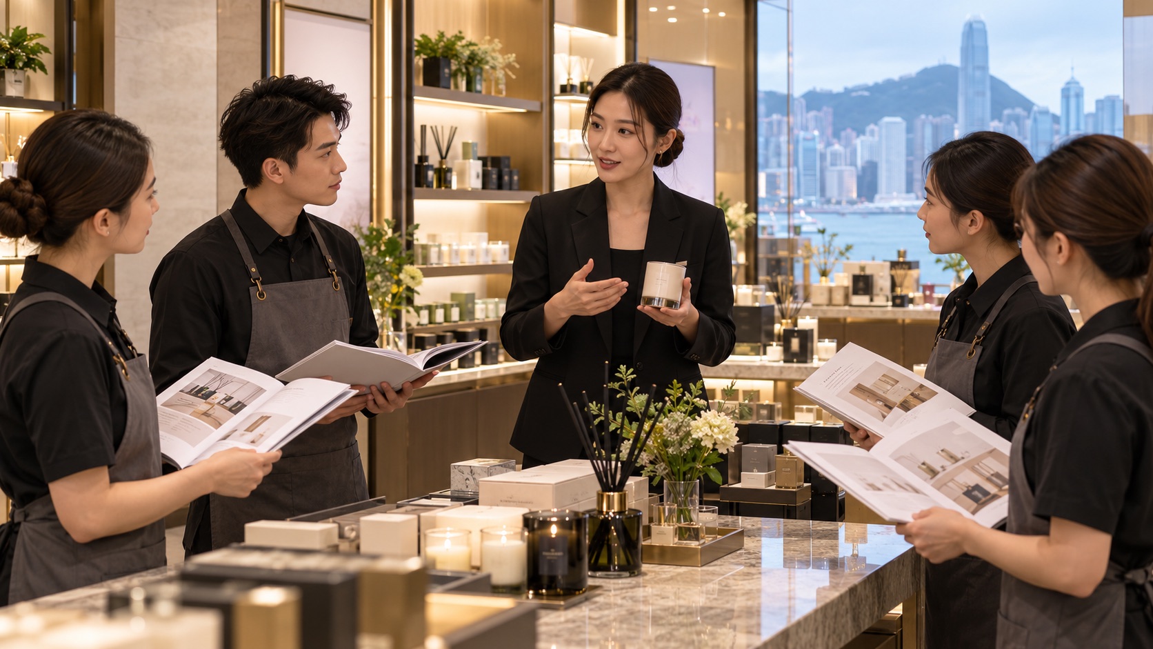Asian trainer leading a franchise operations and service training session