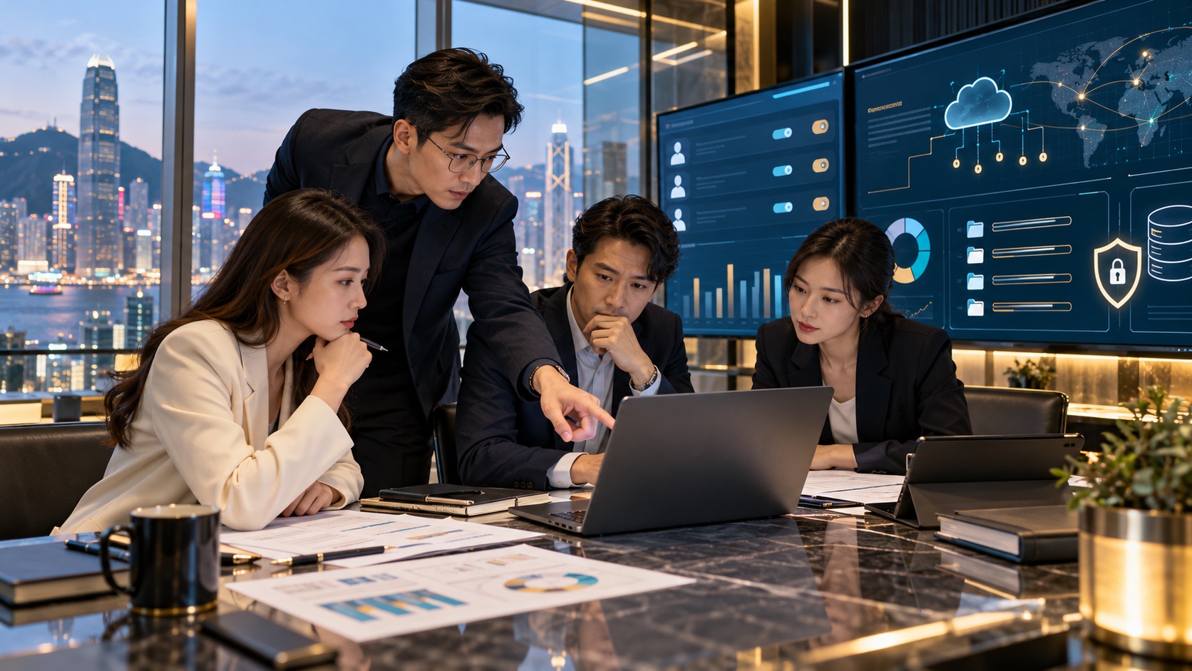 Asian specialists auditing marketing vendor data security controls
