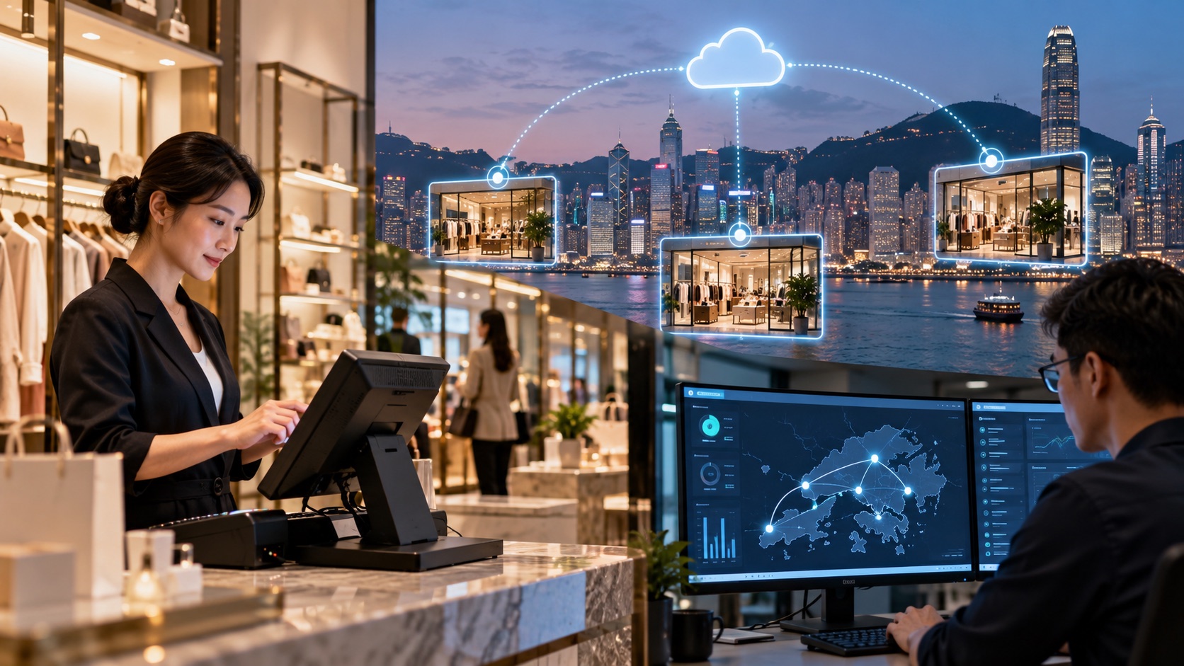 Hong Kong retail branch connected to centrally monitored cloud network services