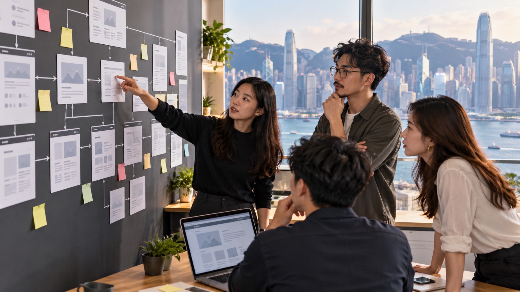 Asian UX and SEO specialists reviewing a website information architecture